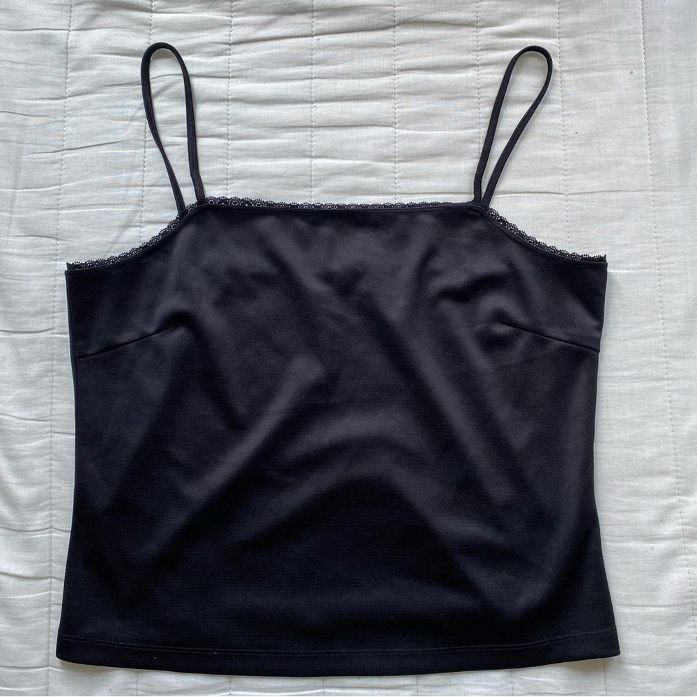 mac & jac Black Lace-Trim Spaghetti Strap Cami